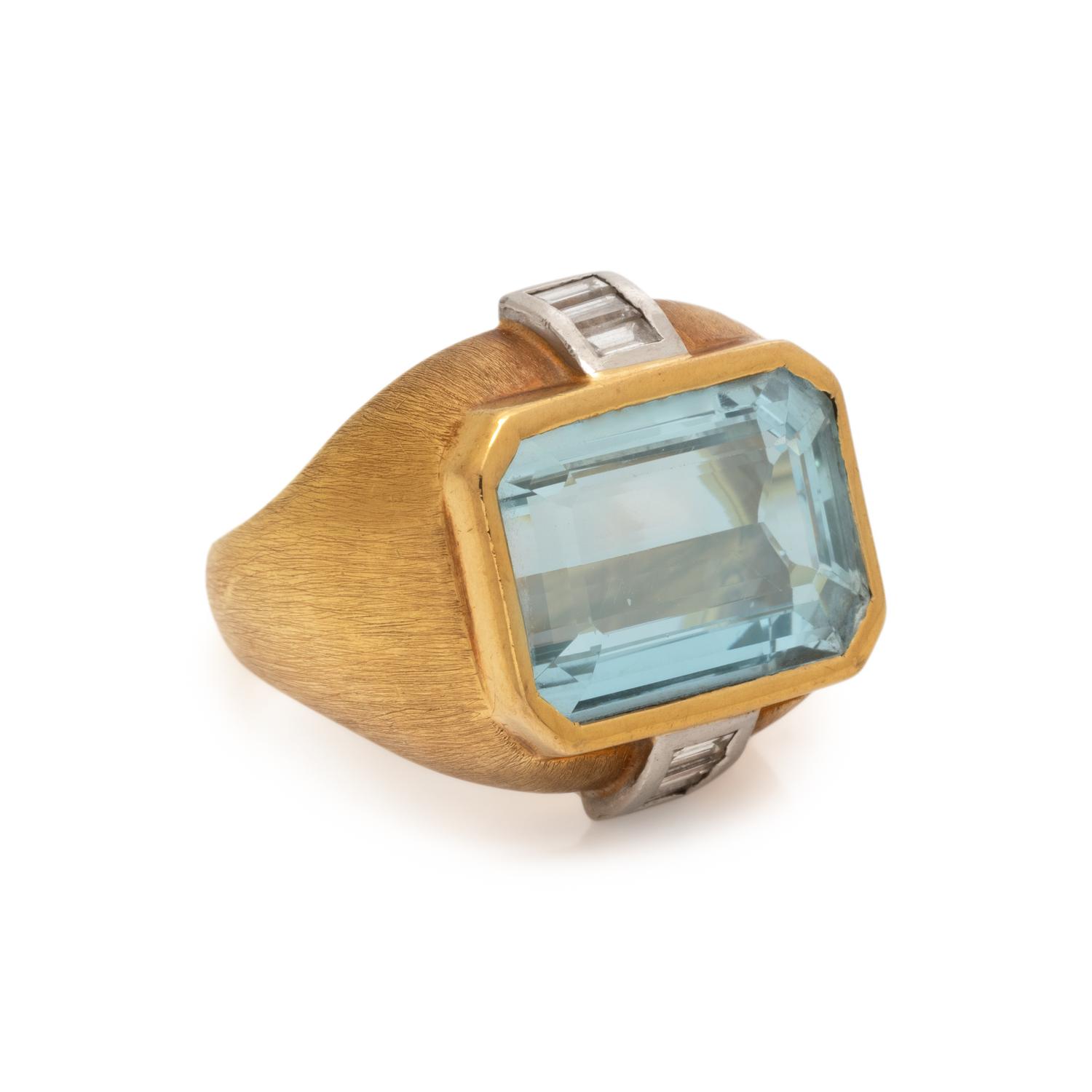 BORIS LEBEAU, AQUAMARINE AND DIAMOND RING