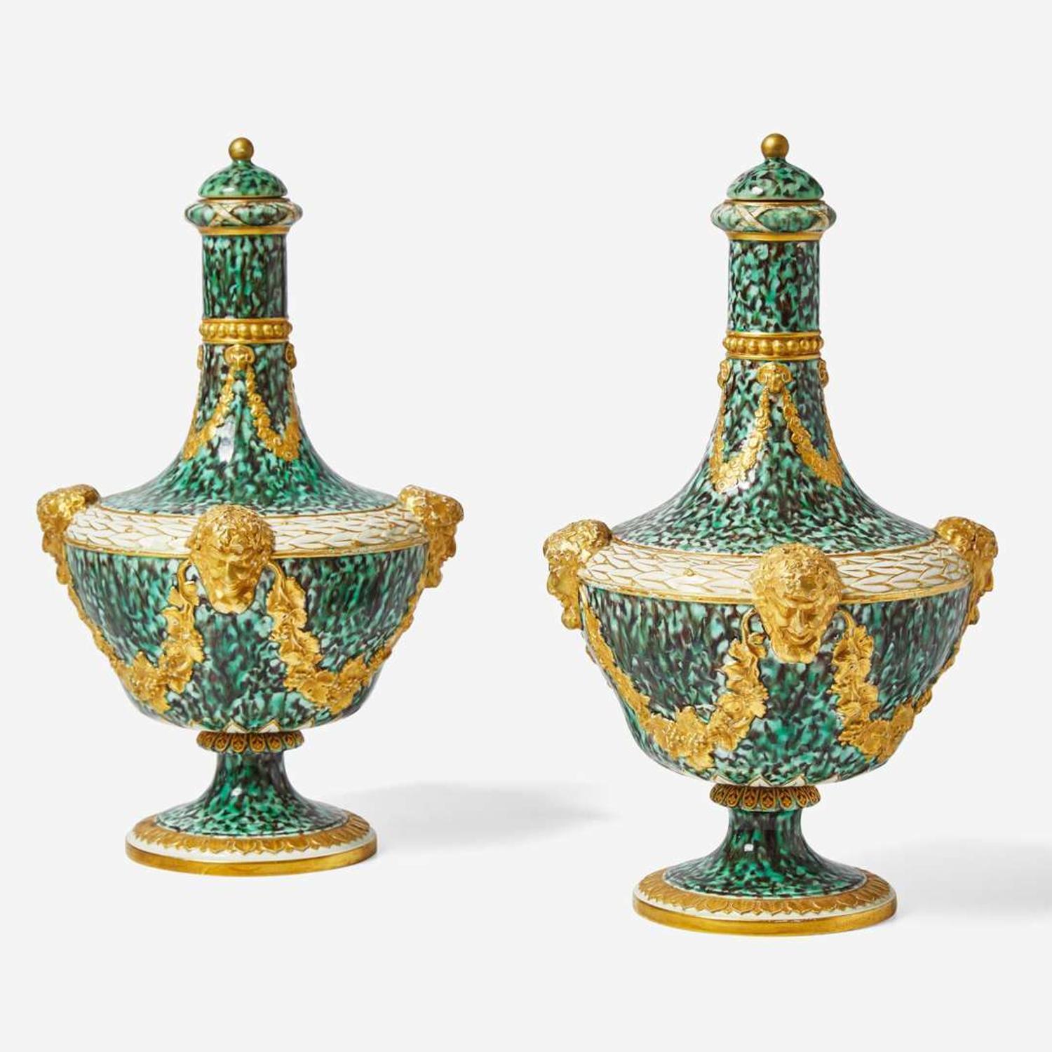 A Pair of Wedgwood Queensware Barber Bottle Vases with Covers UK, 1870s