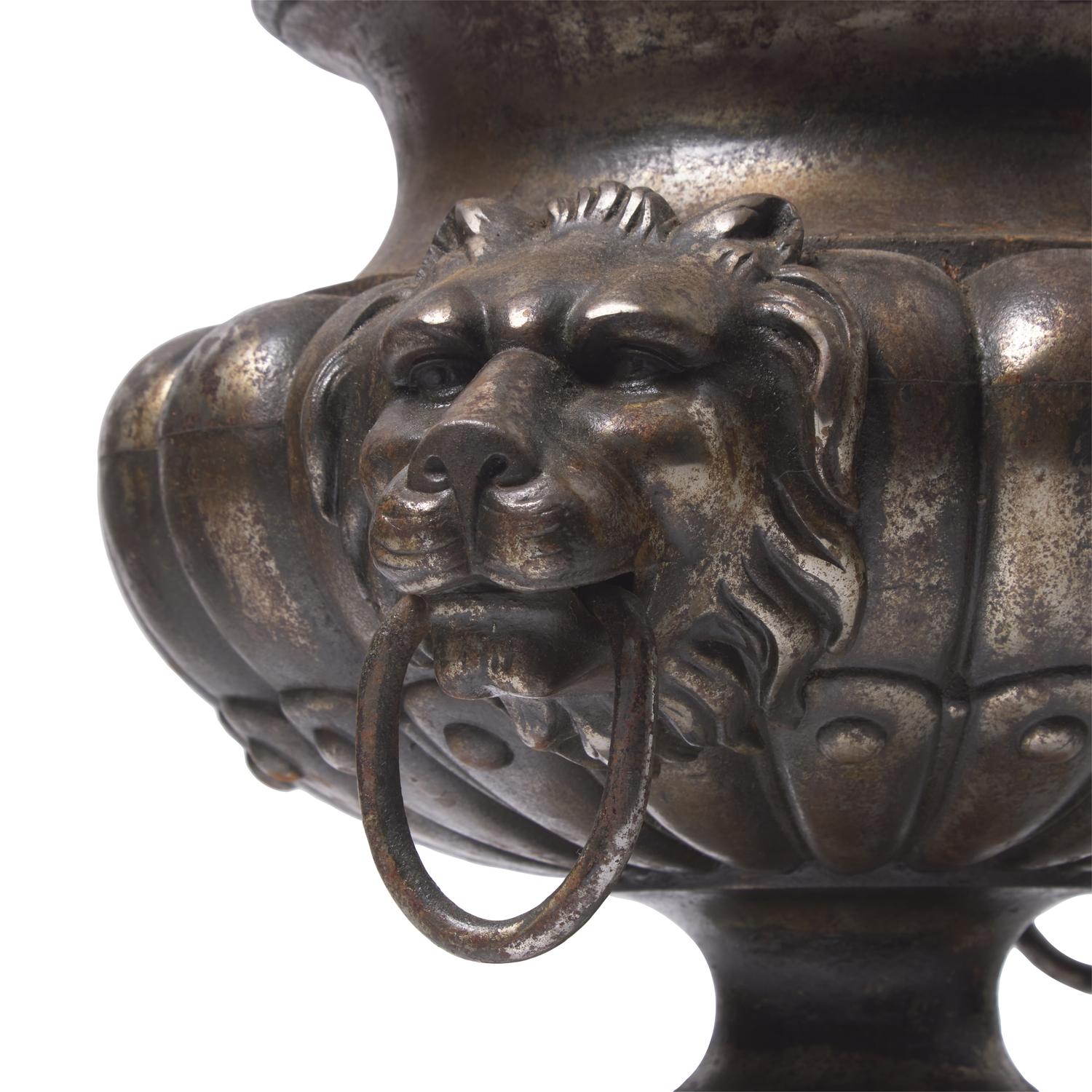 A Pair of Cast Metal Urn-Form Planters