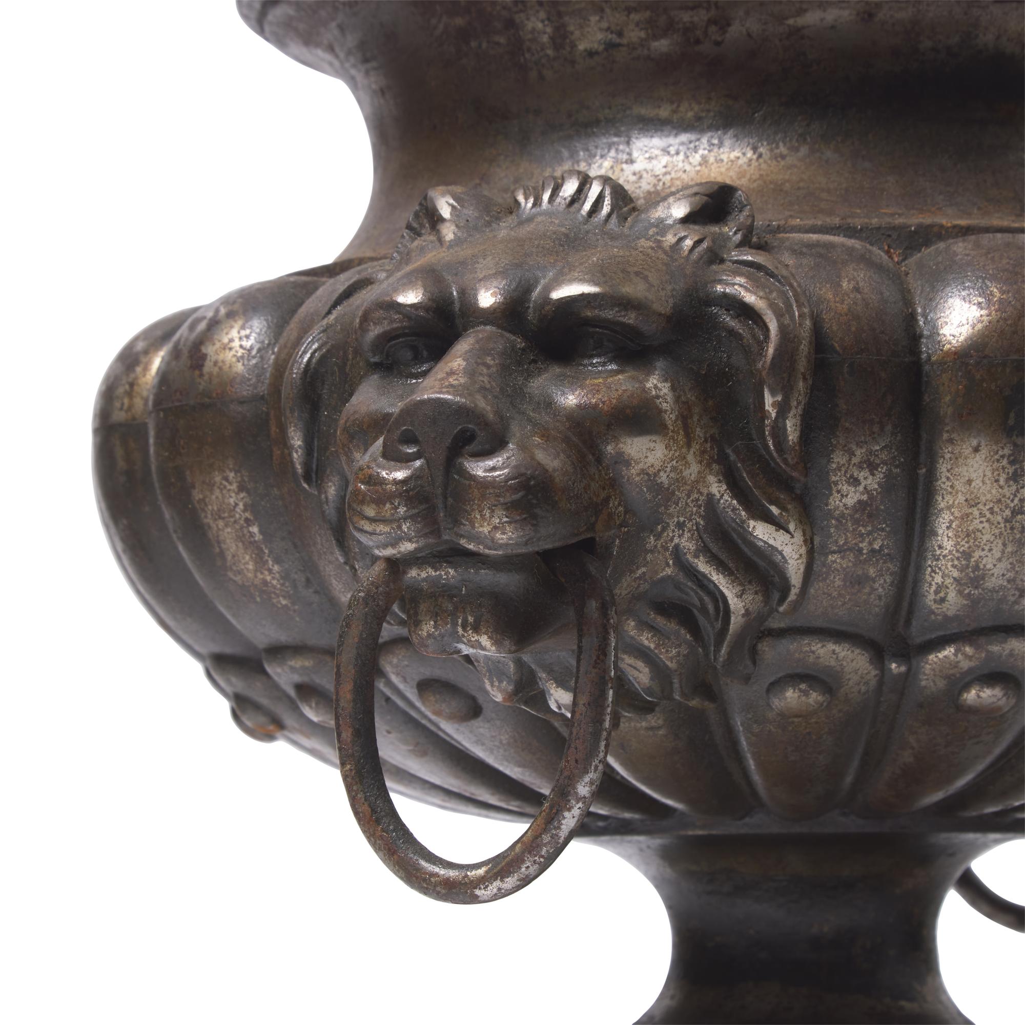 A Pair of Cast Metal Urn-Form Planters