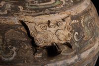 A Chinese Polychrome Painted Grey Pottery Hu, Han Dynasty 漢 彩繪灰陶壺