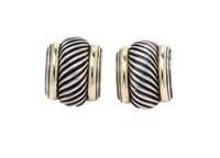 A Pair of Sterling Silver and 14 Karat Yellow Gold Thoroughbred Earclips, David Yurman, 13.00 dwts.
