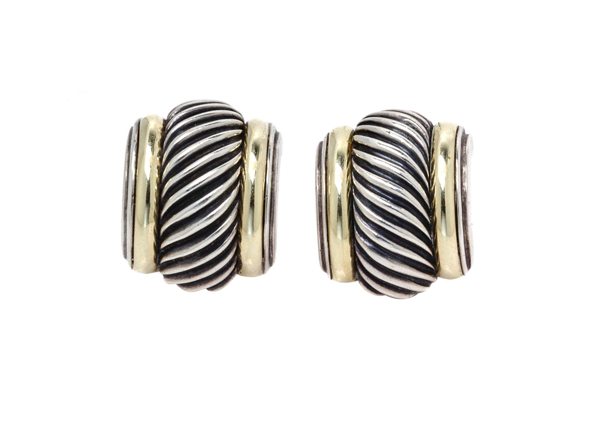 A Pair of Sterling Silver and 14 Karat Yellow Gold Thoroughbred Earclips, David Yurman, 13.00 dwts.