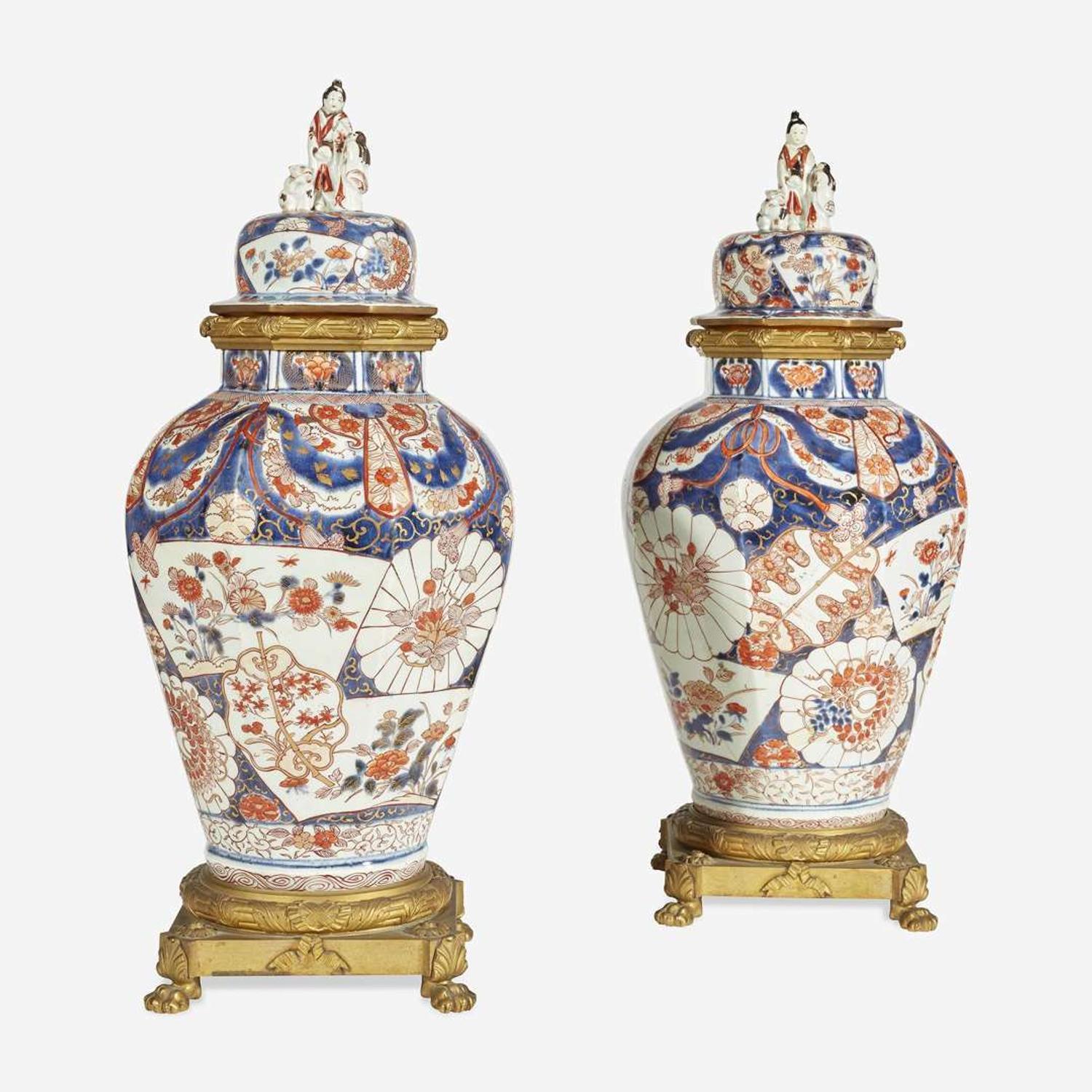 A Pair of Gilt-Bronze Mounted Imari Covered Jars 18th century with later mounts