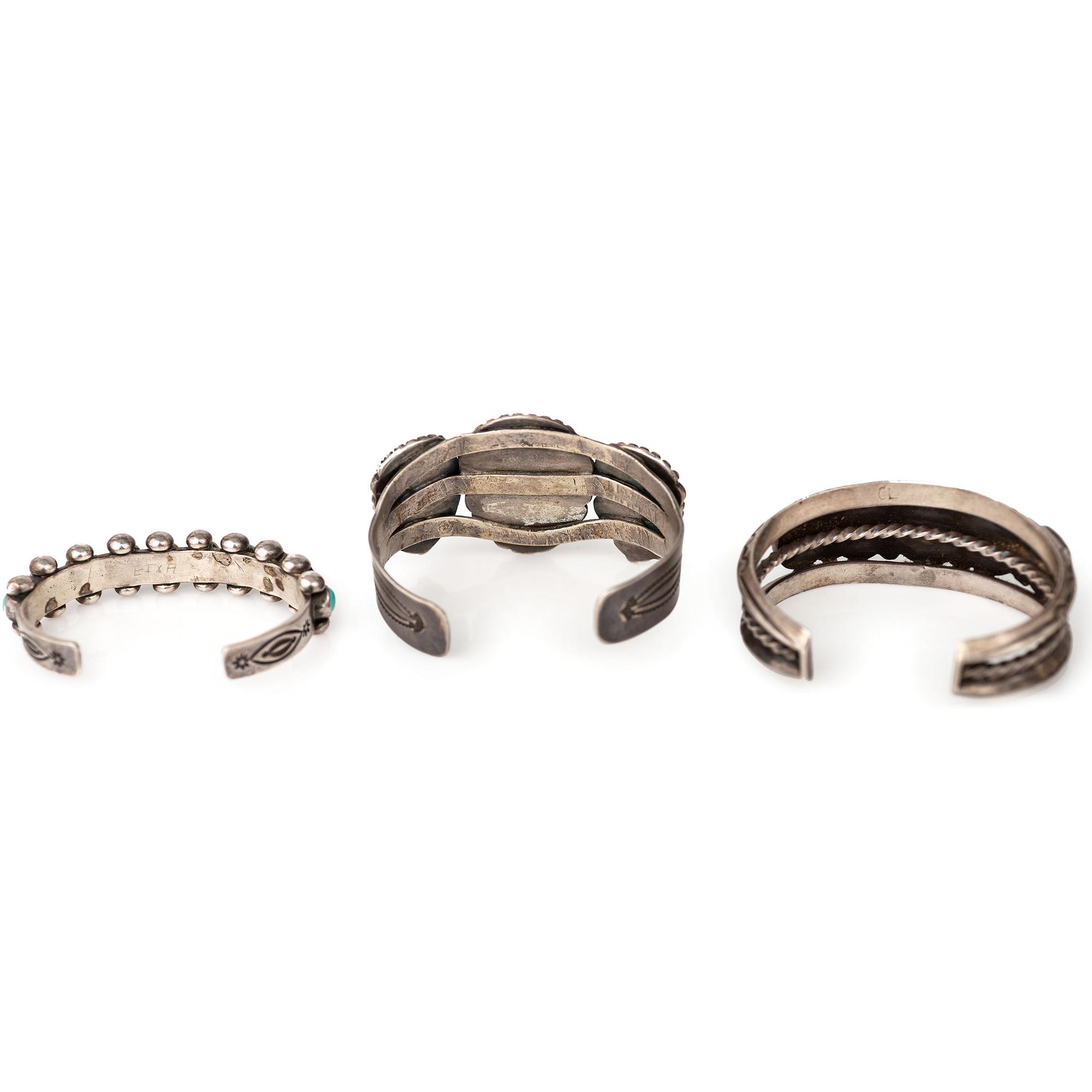 Navajo Silver, Turquoise, and Jet Cuff Bracelets