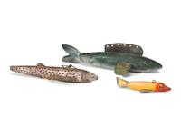 Three Carved and Painted Wood and Sheet Metal Inset Fishing Lures