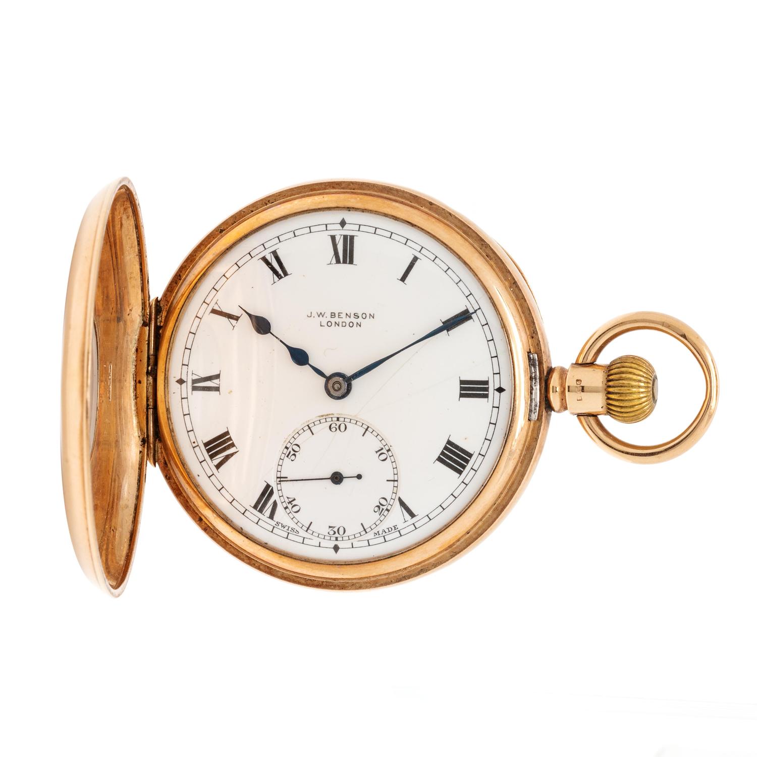 J.W. BENSON, 9K YELLOW GOLD DEMI-HUNTER POCKET WATCH