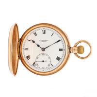 J.W. BENSON, 9K YELLOW GOLD DEMI-HUNTER POCKET WATCH