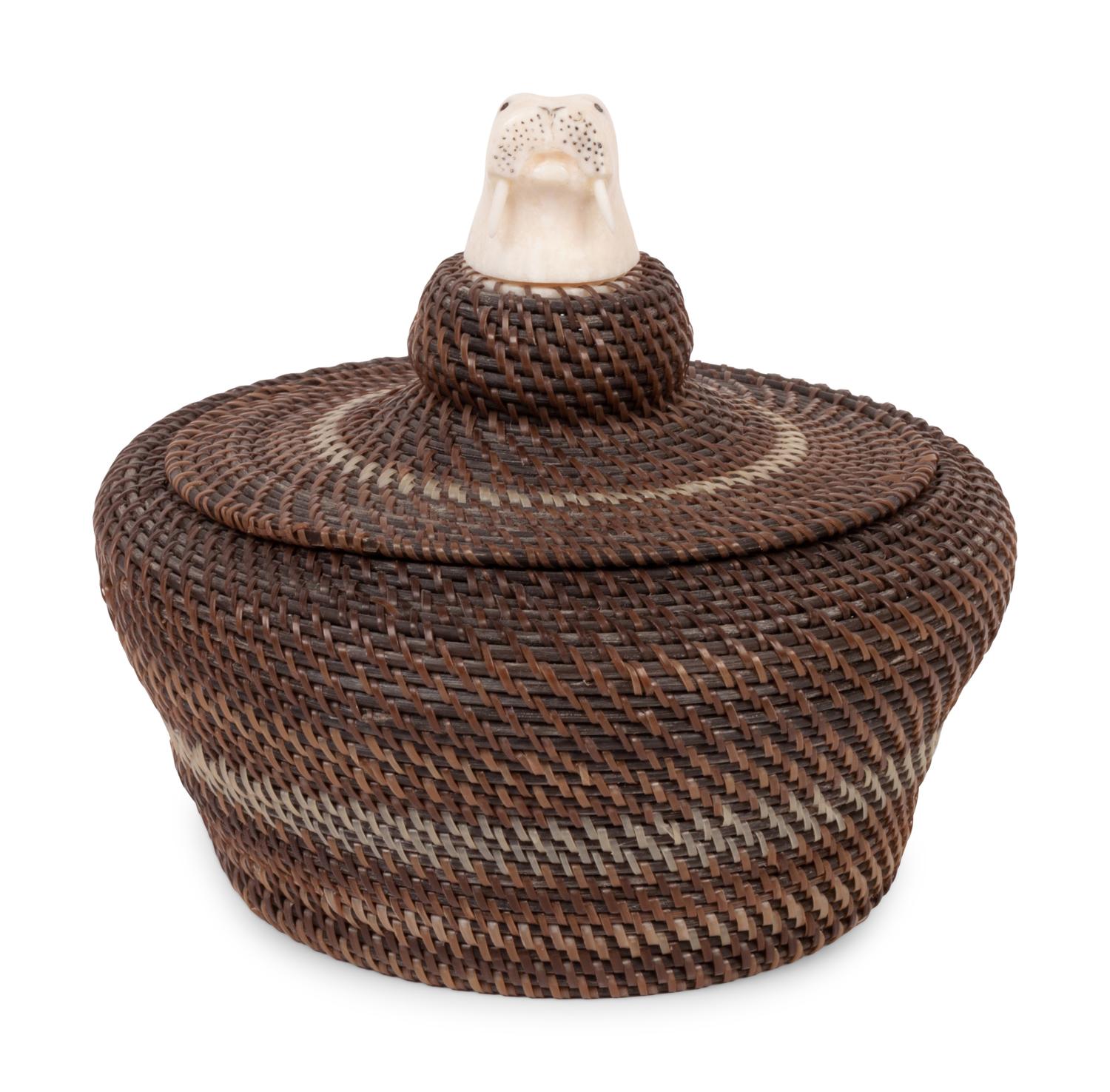 Lidded Baleen Basket, with Carved Walrus Head Finial