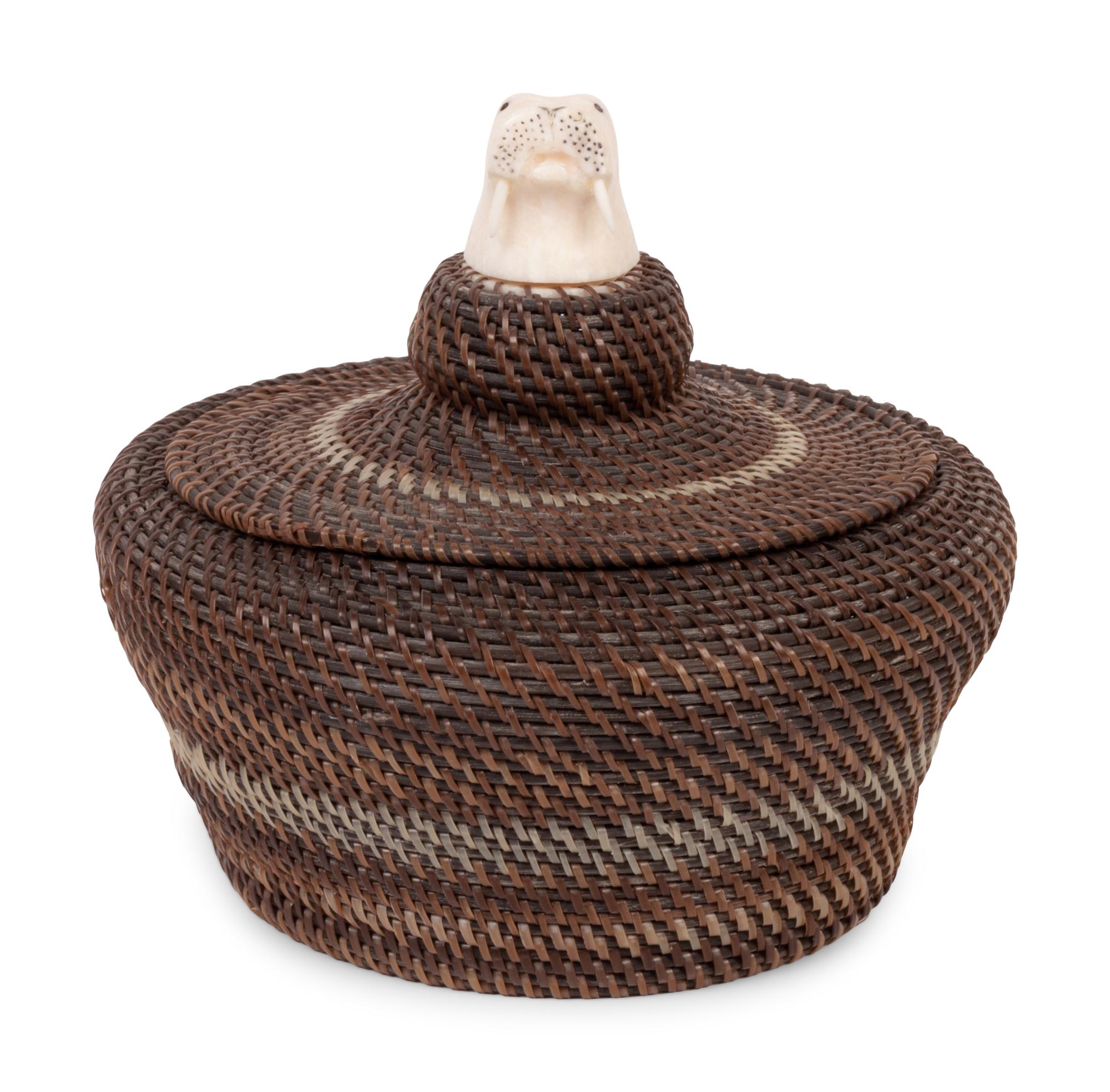 Lidded Baleen Basket, with Carved Walrus Head Finial