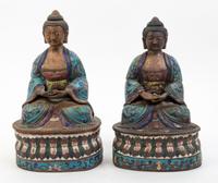 A Pair of Cloisonne Figures of Buddha Height 12 1/2 inches.