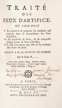 [FREZIER, AMEDEE FRANCOIS] Traite des feux d'artifice... Paris, 1715. First edition. With 8 plates on the manufacture of fireworks.