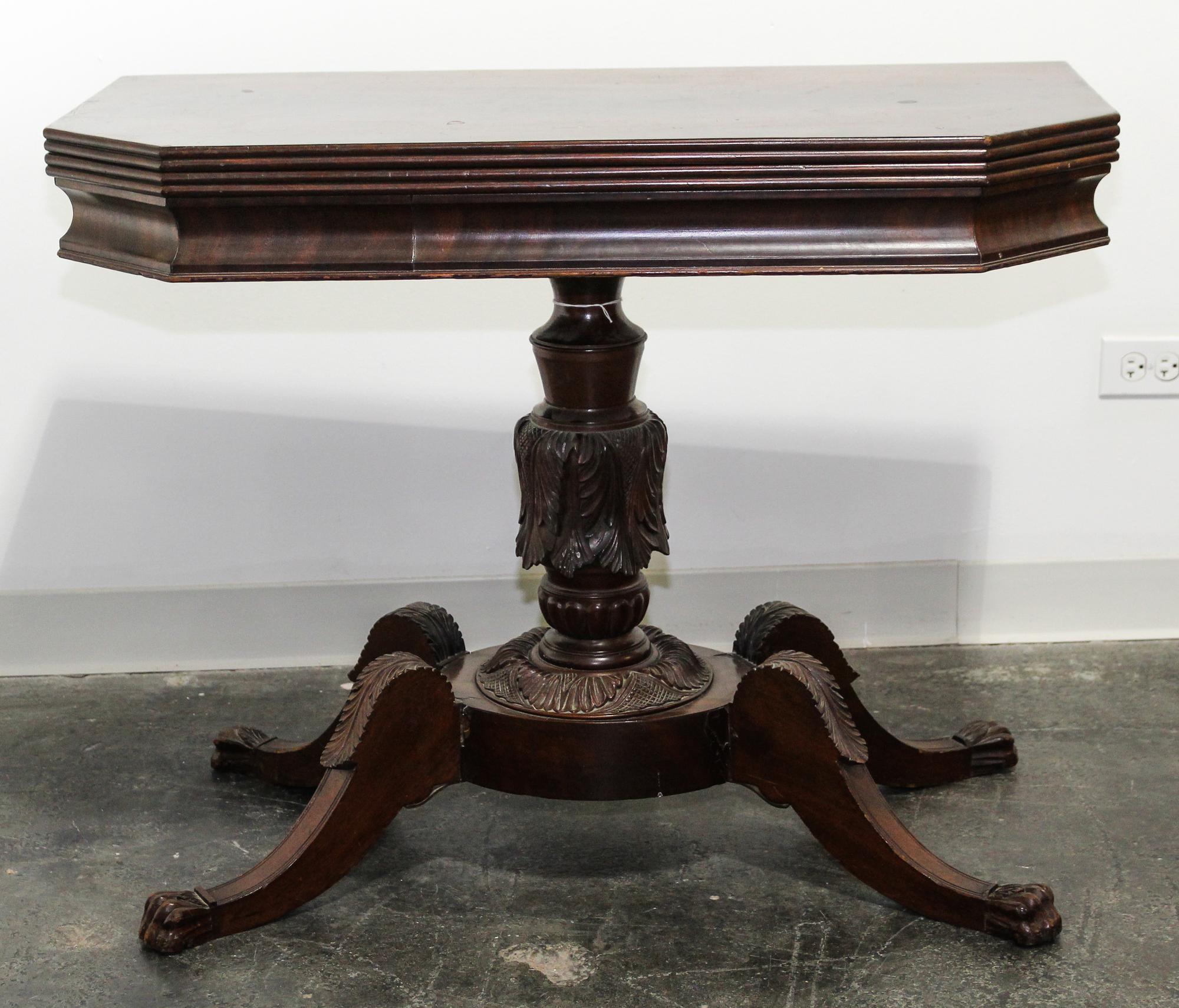 An American Empire Style Mahogany Flip-Top Table Height 29 x width 35 1/2 x depth 19 1/4 inches. — FIRST HALF 20TH CENTURY