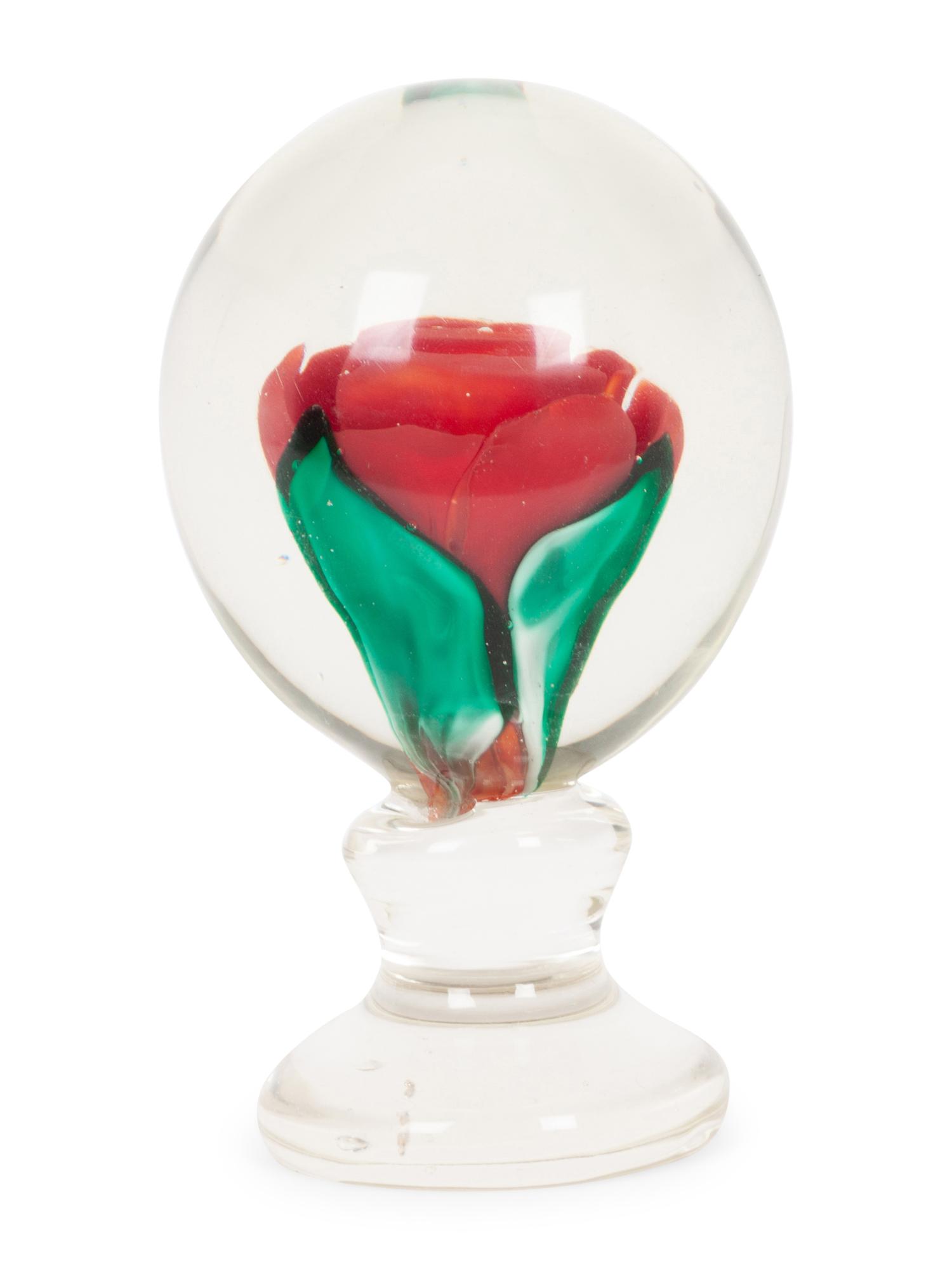 An Emil Larson Rose Form Glass Paperweight