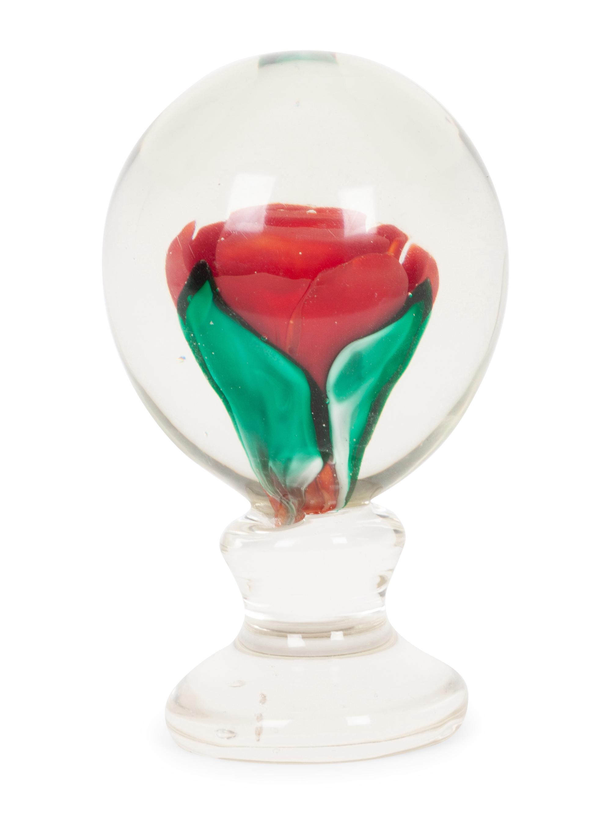 An Emil Larson Rose Form Glass Paperweight