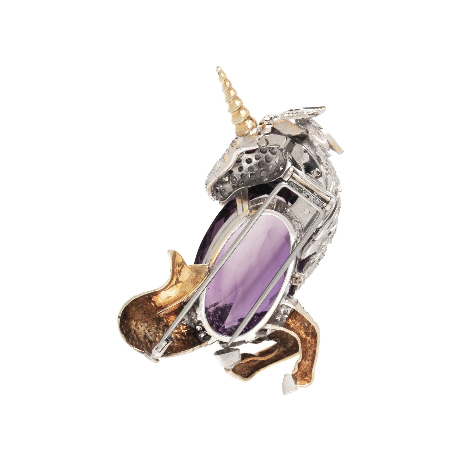 AMETHYST AND DIAMOND HIPPOCAMPUS BROOCH