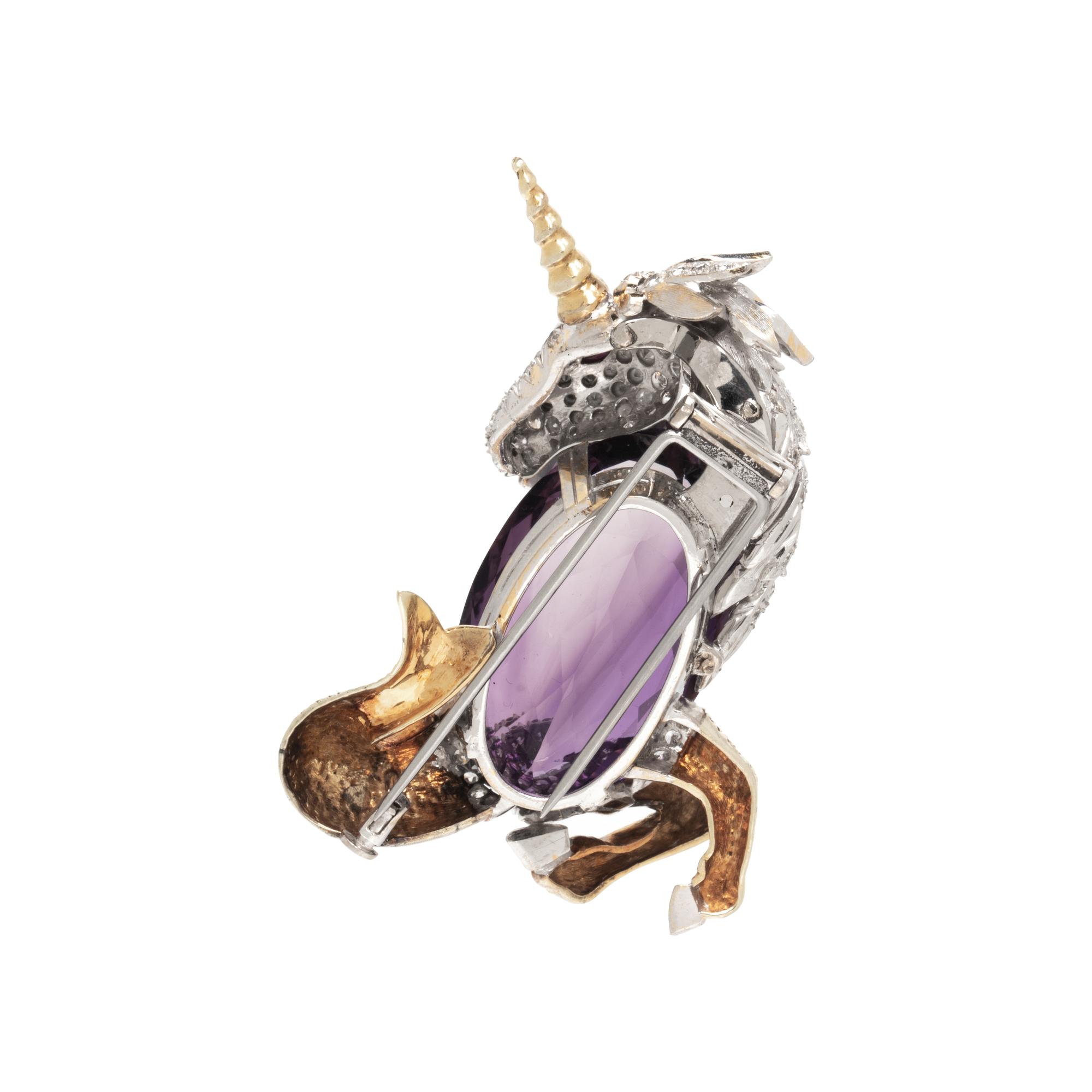 AMETHYST AND DIAMOND HIPPOCAMPUS BROOCH