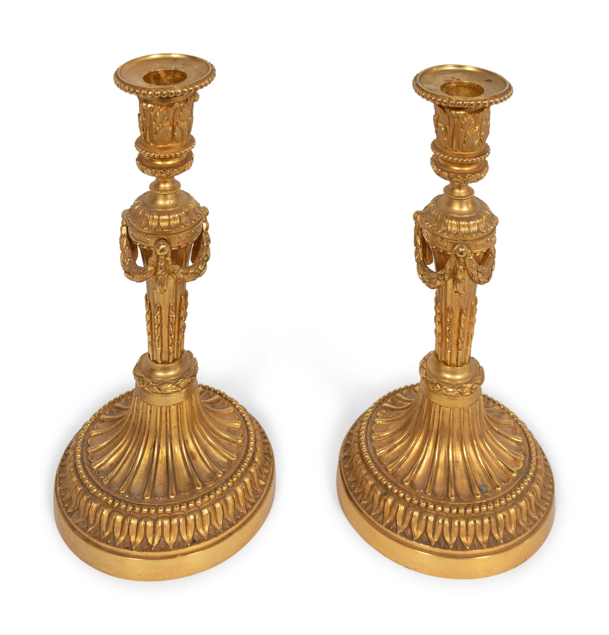 A Pair of Louis XVI Style Gilt-Bronze Candlesticks