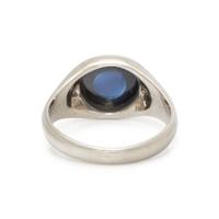 WHITE GOLD, SYNTHETIC SAPPHIRE, AND DIAMOND RING