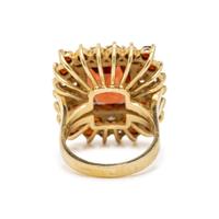 GARNET, DIAMOND, AND YELLOW GOLD RING