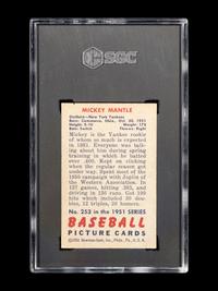 A 1951 Bowman Mickey Mantle Rookie Baseball Card No. 253 (SGC AUTHENTIC)