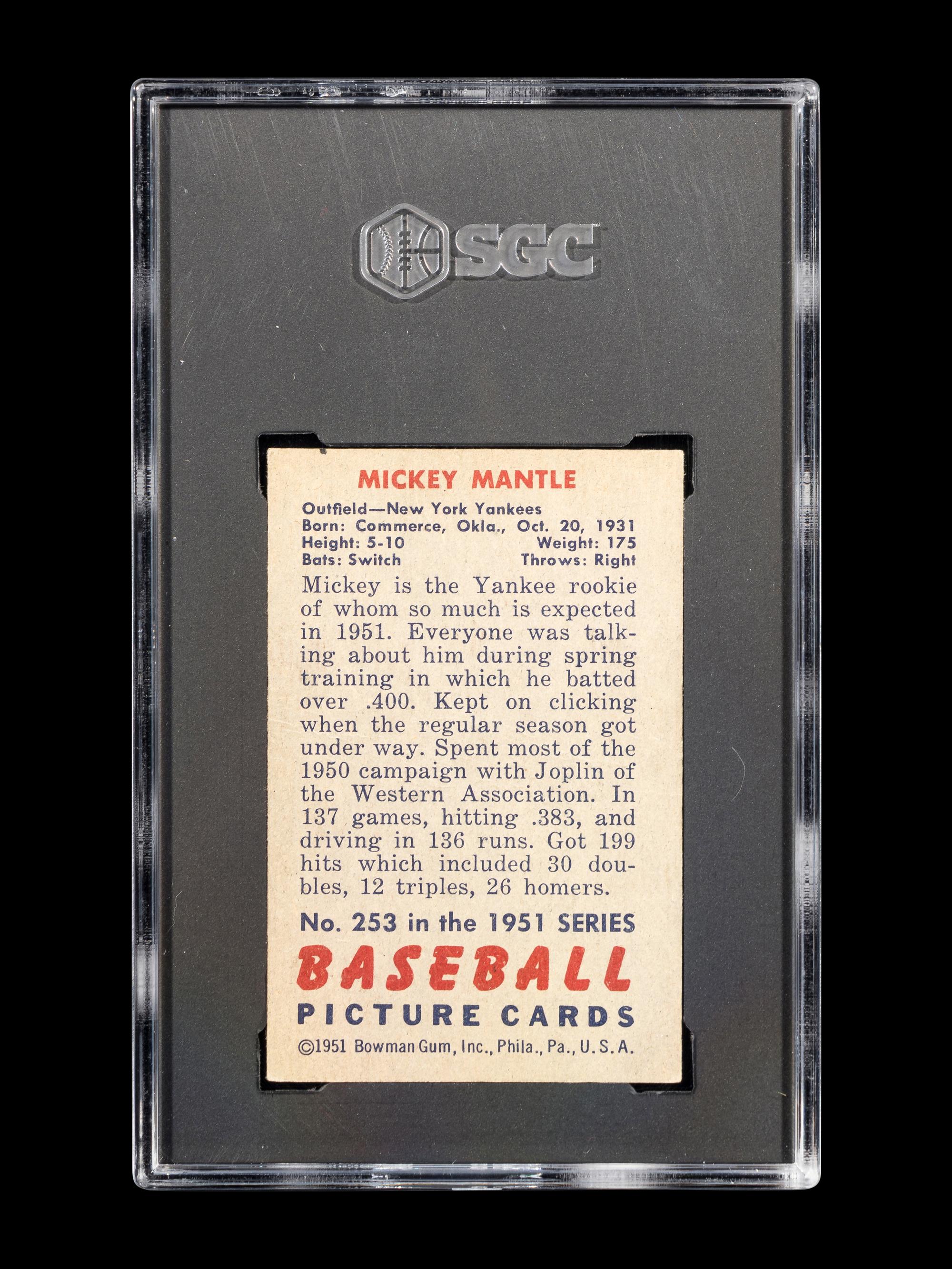A 1951 Bowman Mickey Mantle Rookie Baseball Card No. 253 (SGC AUTHENTIC)