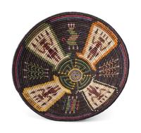 Polychrome Basketry Tray, With Four Figures and Corn Stalks