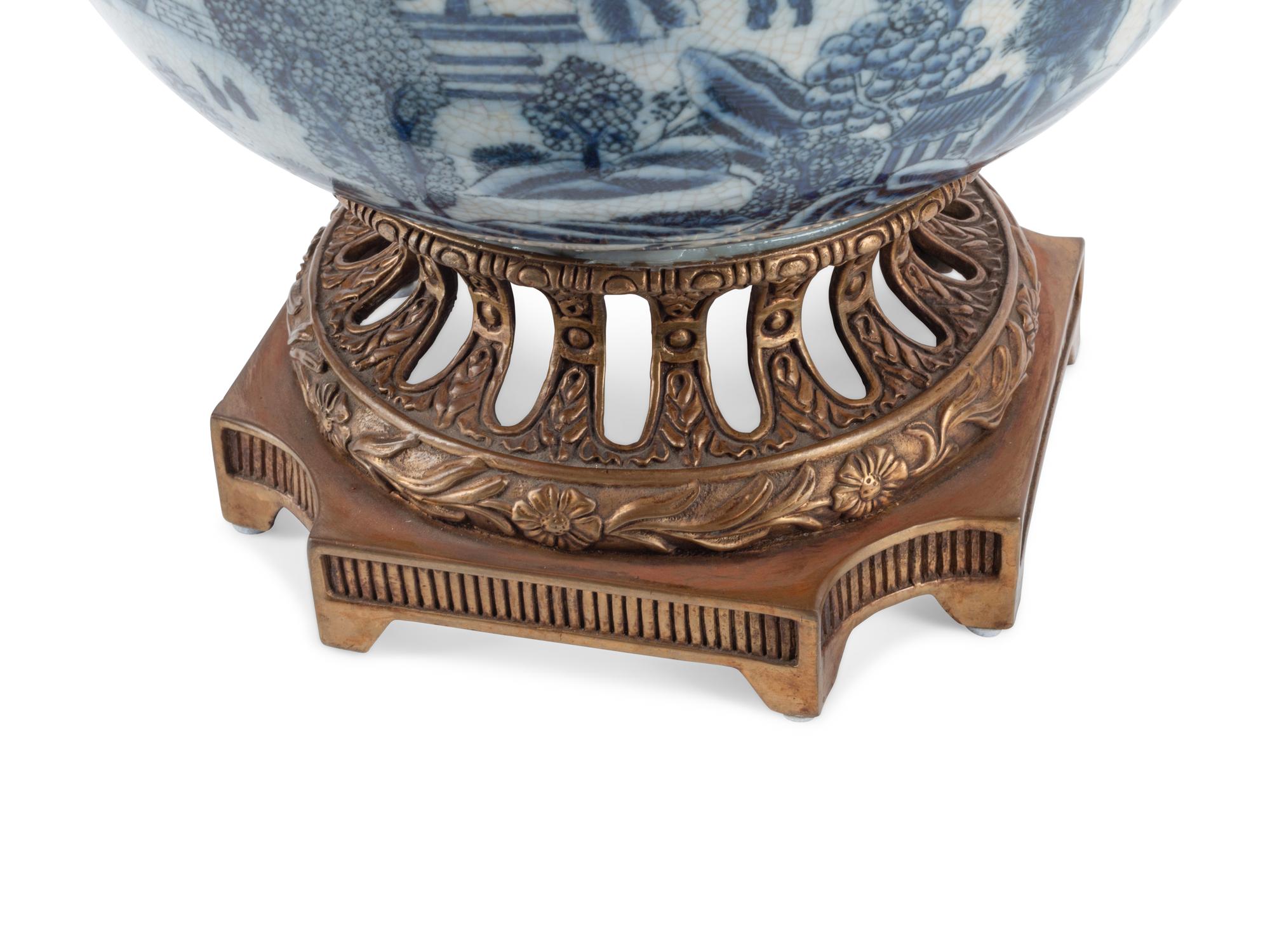 A Gilt Bronze Mounted Blue and White Porcelain Jardinière