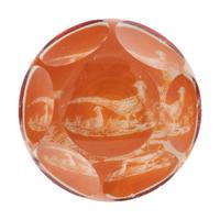 An Amber Stained Acid-Etched Pheasant Faceted Glass Paperweight