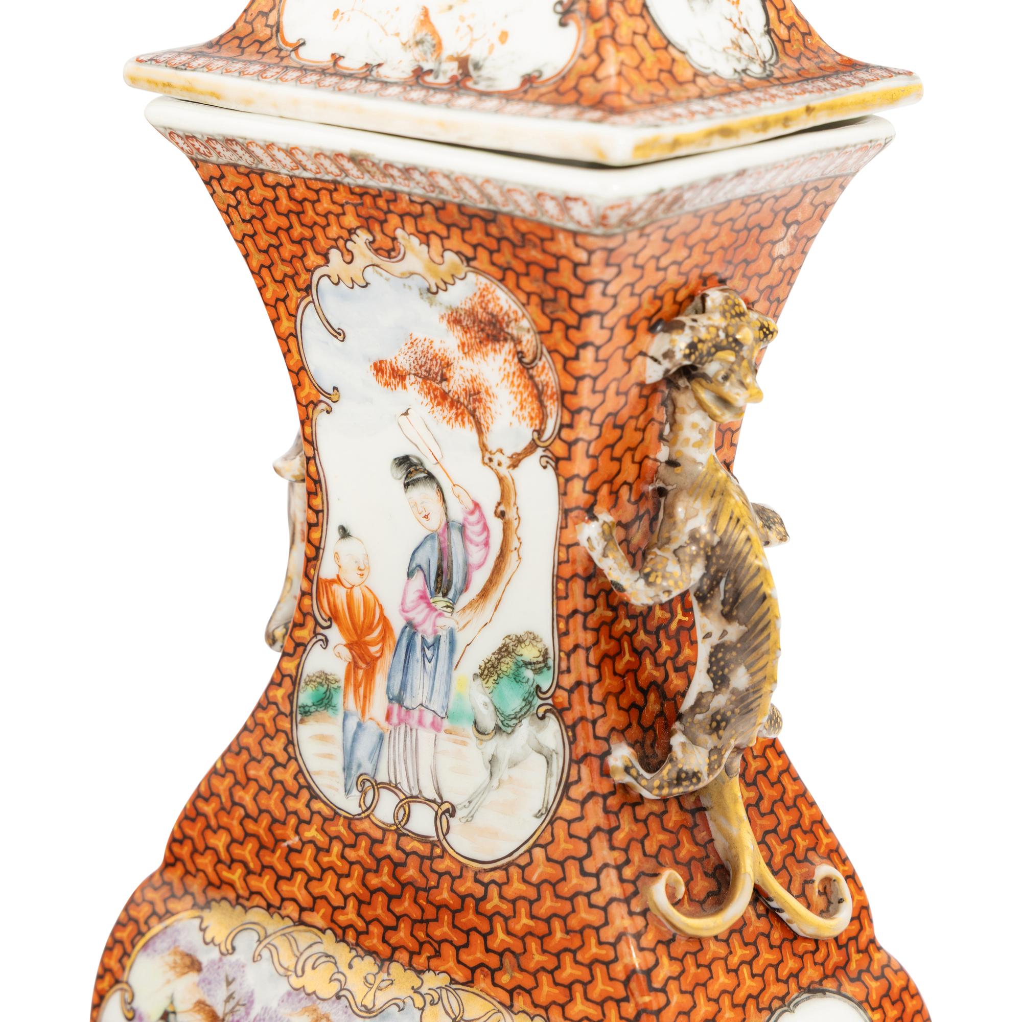 A Pair of Chinese Export Famille Rose Porcelain Covered Vases