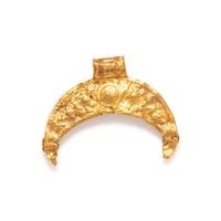 A Hellenistic Gold and Enamel Lunula Pendant