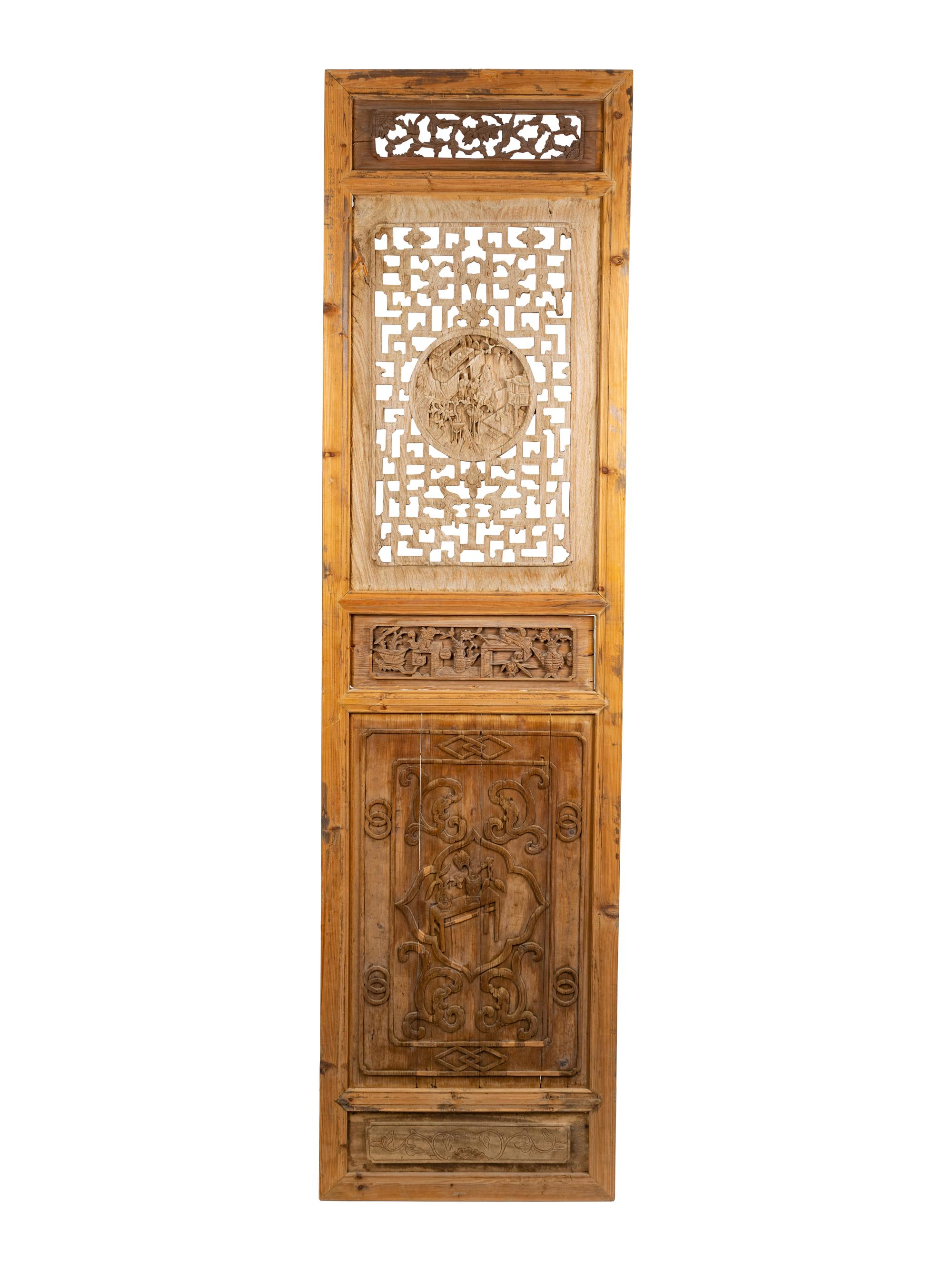 An Indian Four Panel Carved Wood Screen — 20TH CENTURY
