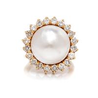 A Yellow Gold, Cultured Mabe Pearl and Diamond Ring,