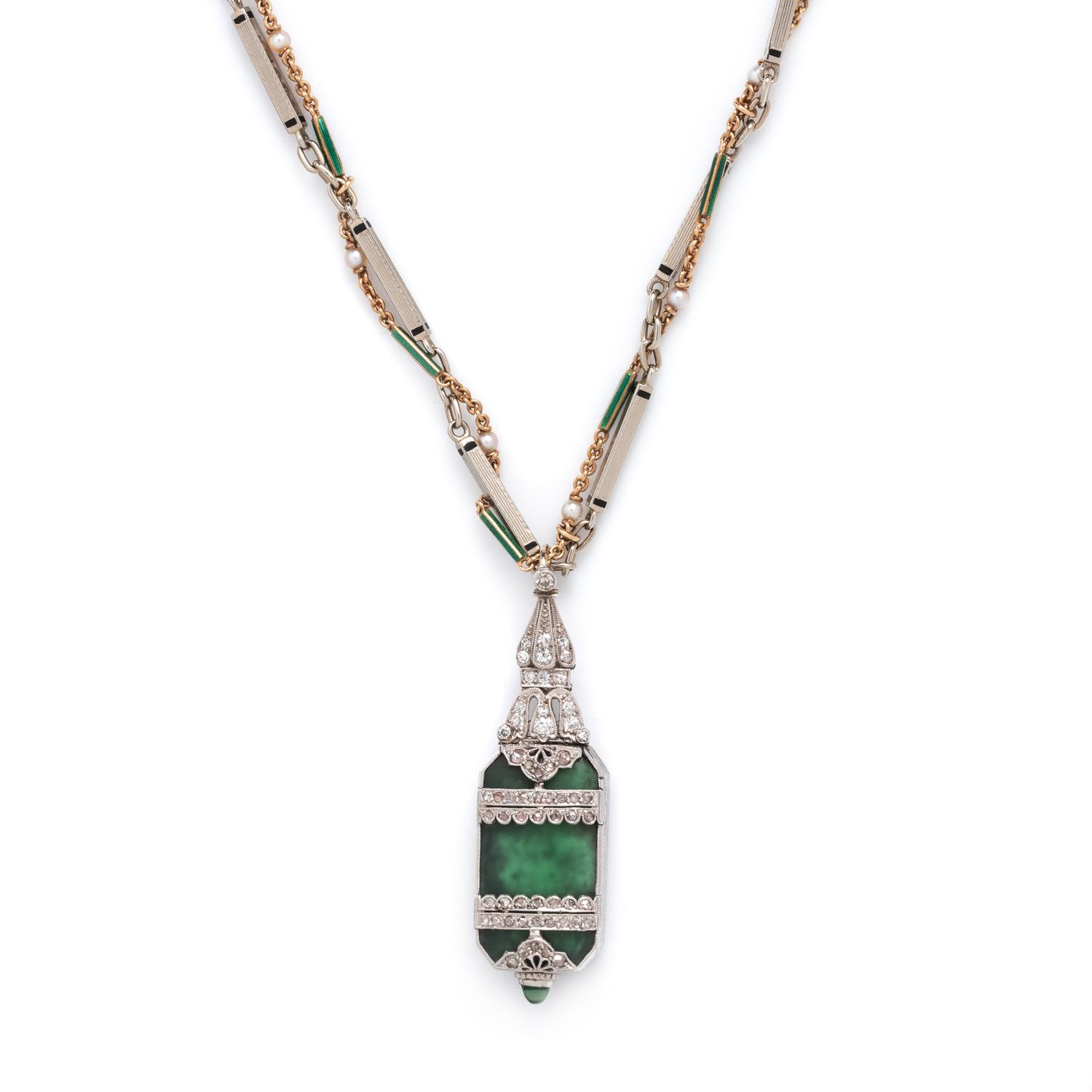 MARCUS & CO., DIAMOND PENDANT WATCH AND FANCY LINK CHAIN