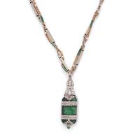 MARCUS & CO., DIAMOND PENDANT WATCH AND FANCY LINK CHAIN
