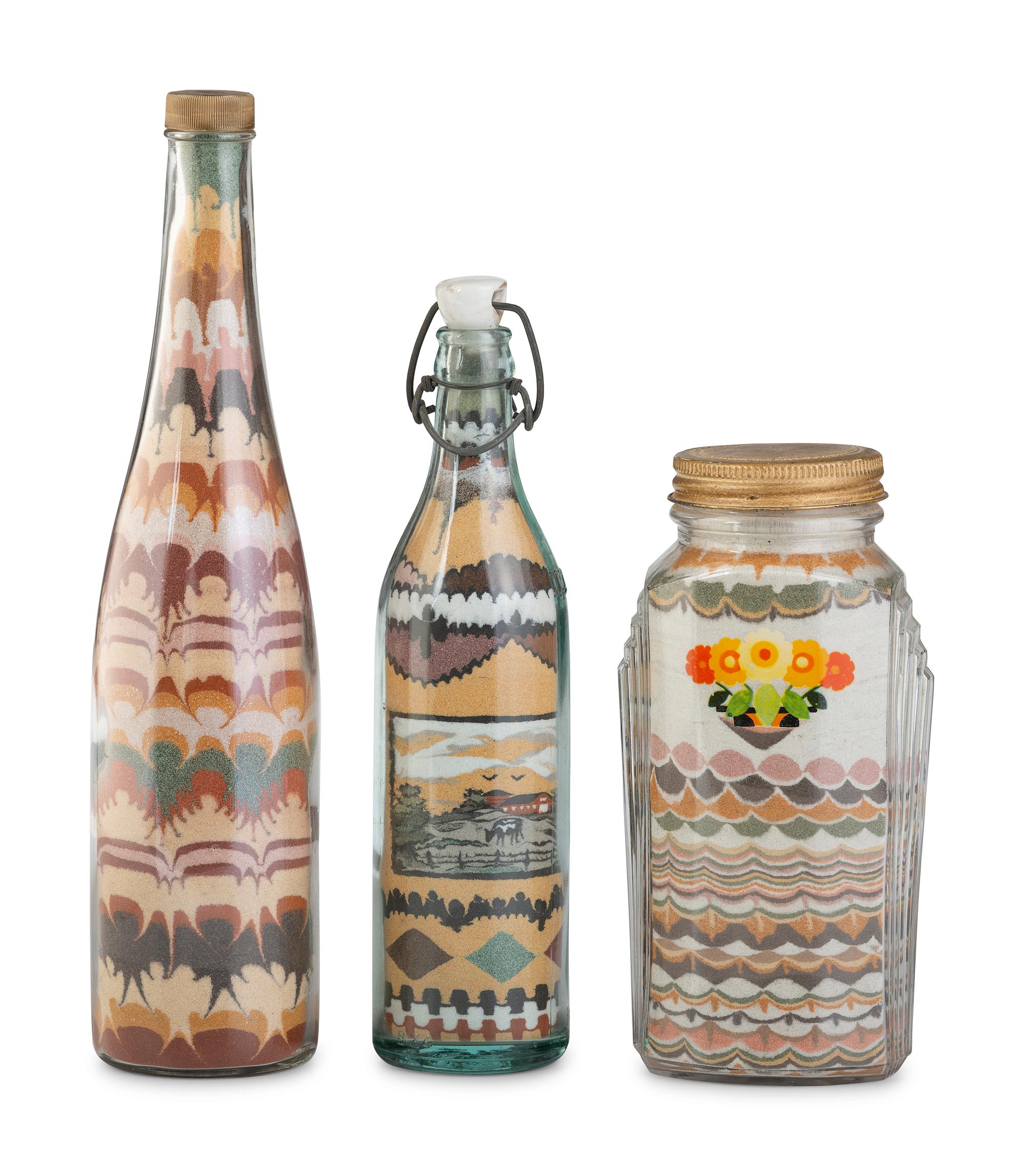 Three Geometric Sand Art Bottles