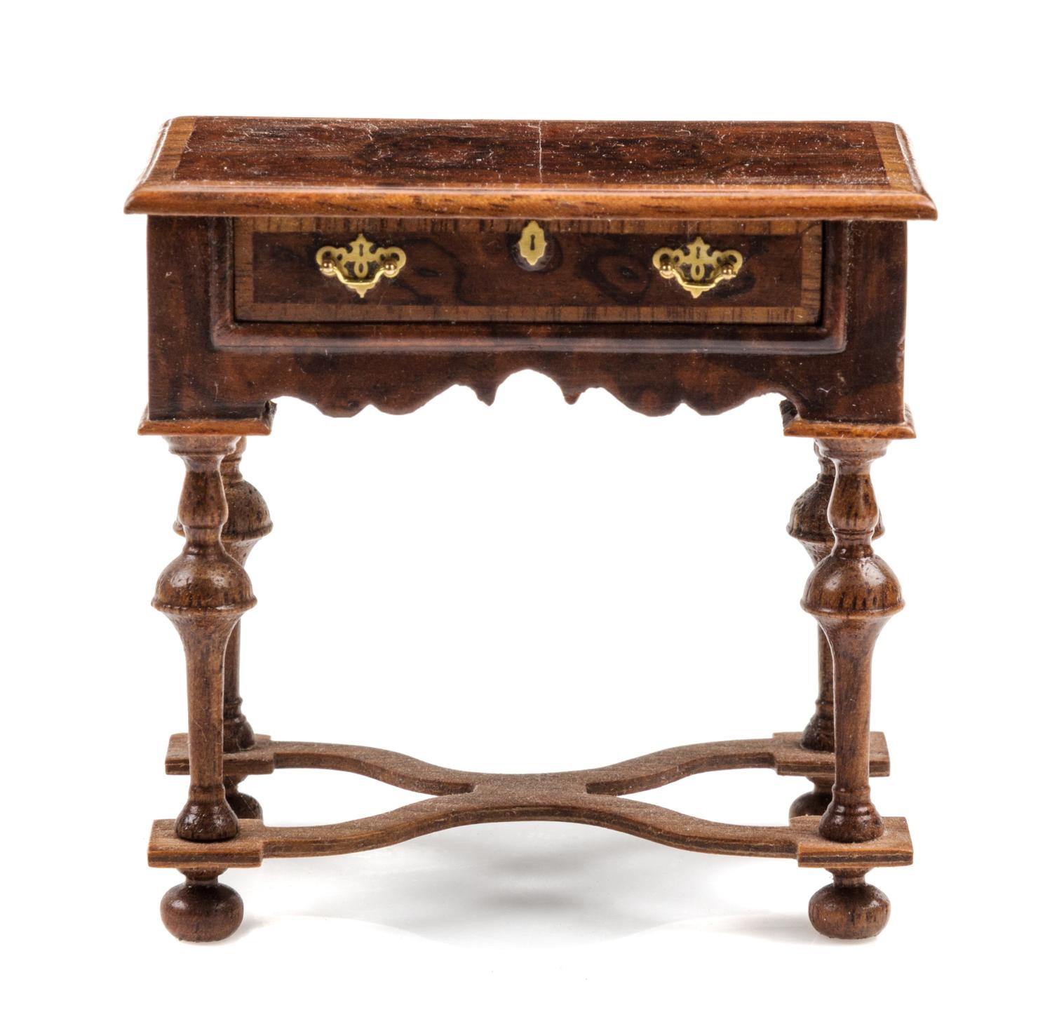 A William and Mary Style Burlwood Lowboy Height 2 1/2 x width 2 1/2 x depth 1 1/2 inches. — John J. Hodgson, 1996