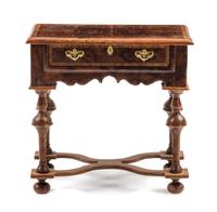 A William and Mary Style Burlwood Lowboy Height 2 1/2 x width 2 1/2 x depth 1 1/2 inches. — John J. Hodgson, 1996