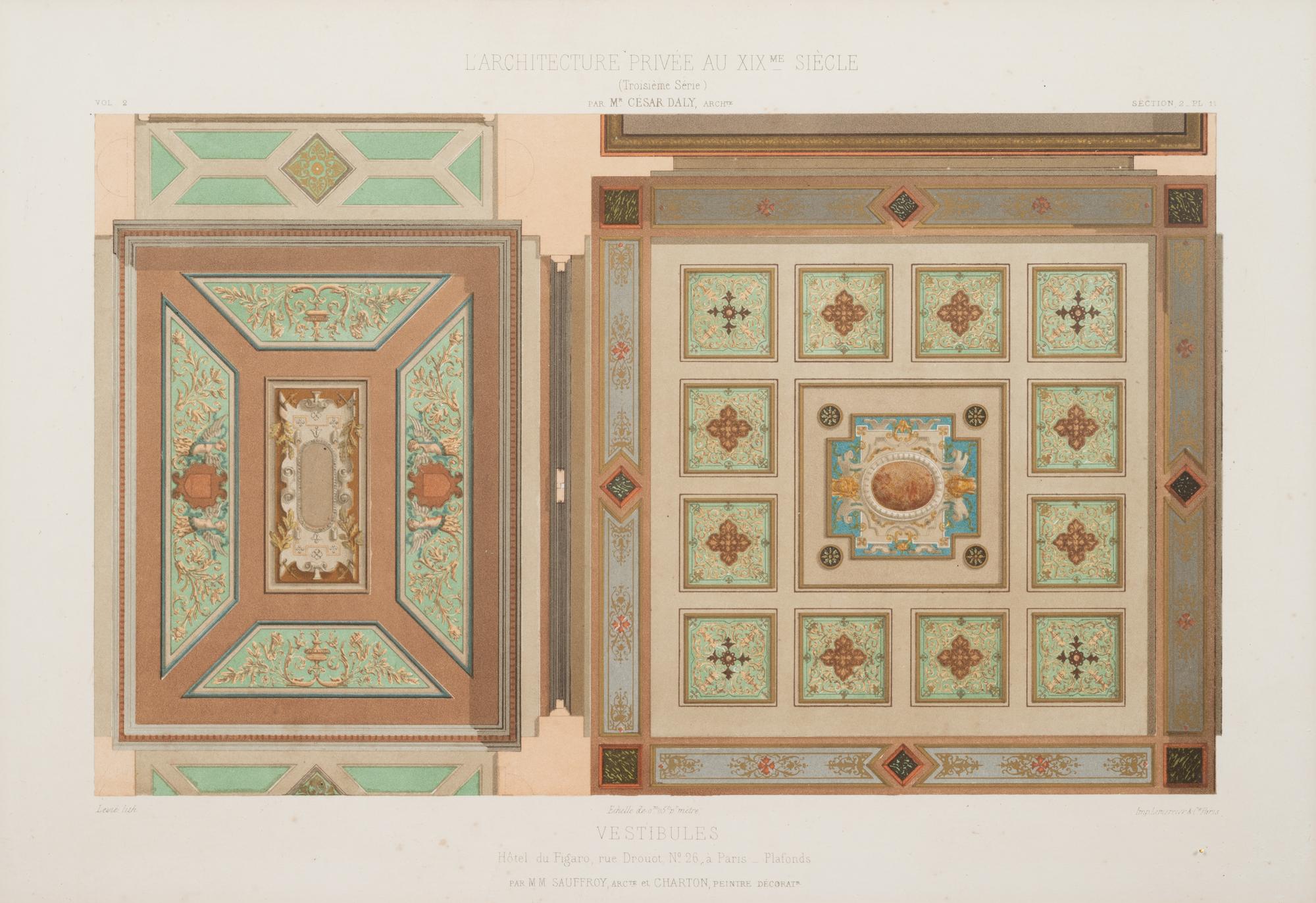 A Framed Set of French Architectural Engravings by César Daly (French, 1811-1894)