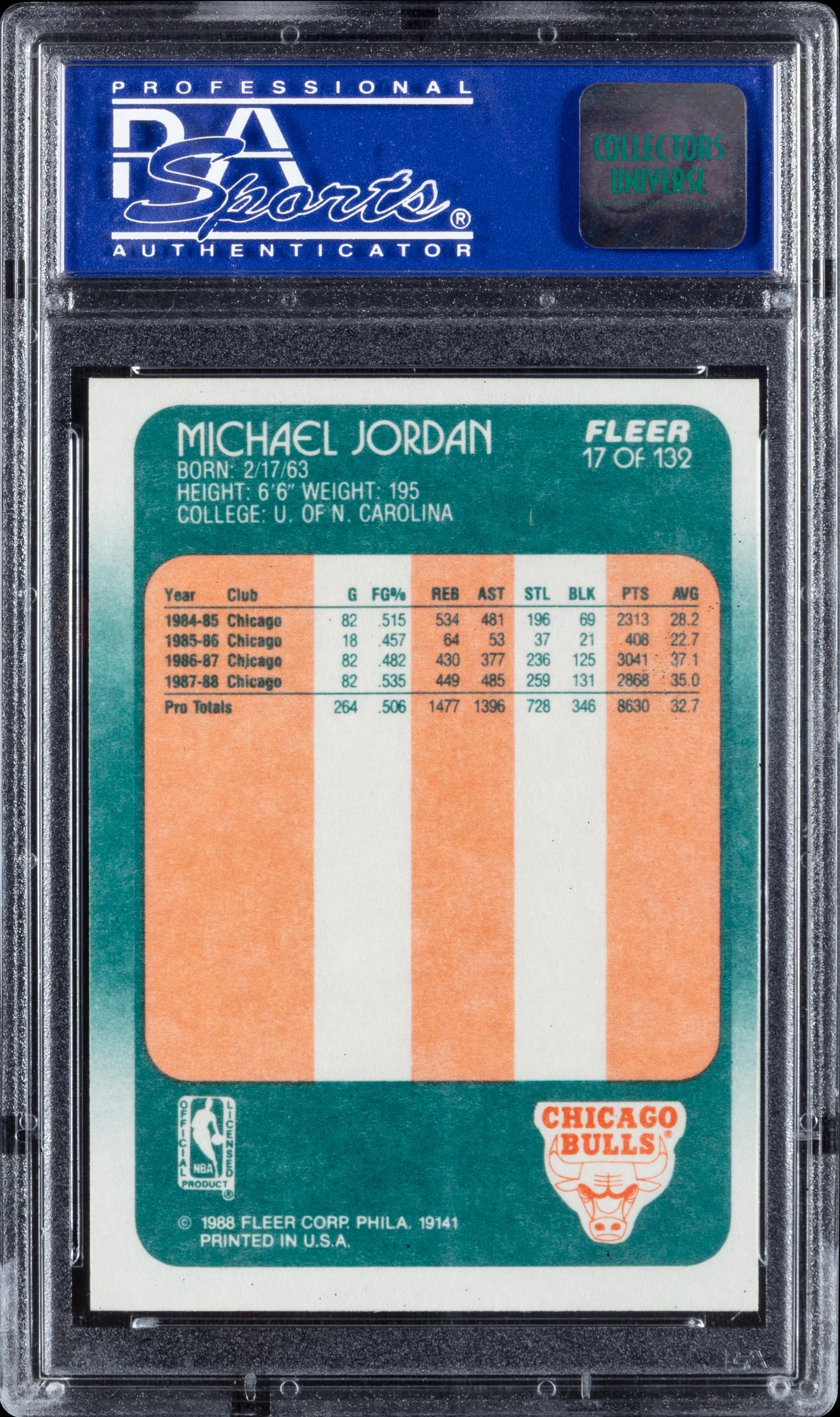 A 1988 Fleer Michael Jordan Basketball Card No. 17 (PSA 9 MINT)
