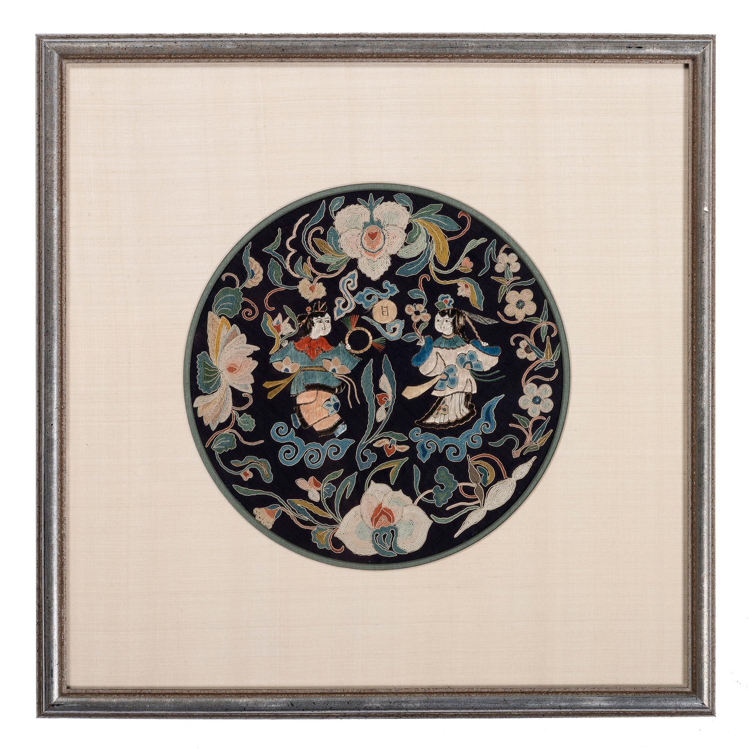 Six Chinese Embroidered and Woven Silk Panels