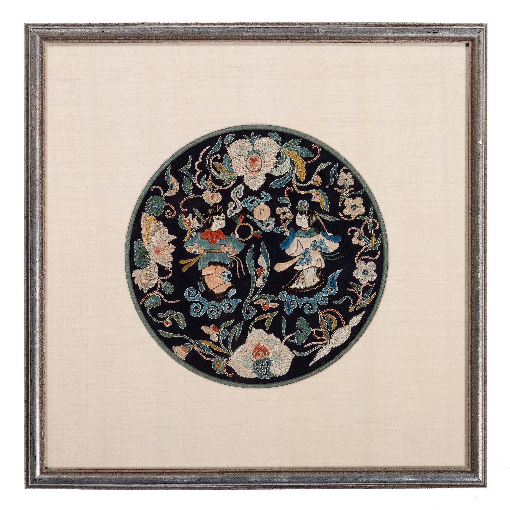 Six Chinese Embroidered and Woven Silk Panels