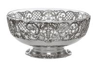 An American Silver Bowl, Shreve & Co., San Francisco, CA, 1920, circular, the upper body pierced with flowering urns and lattice spaced