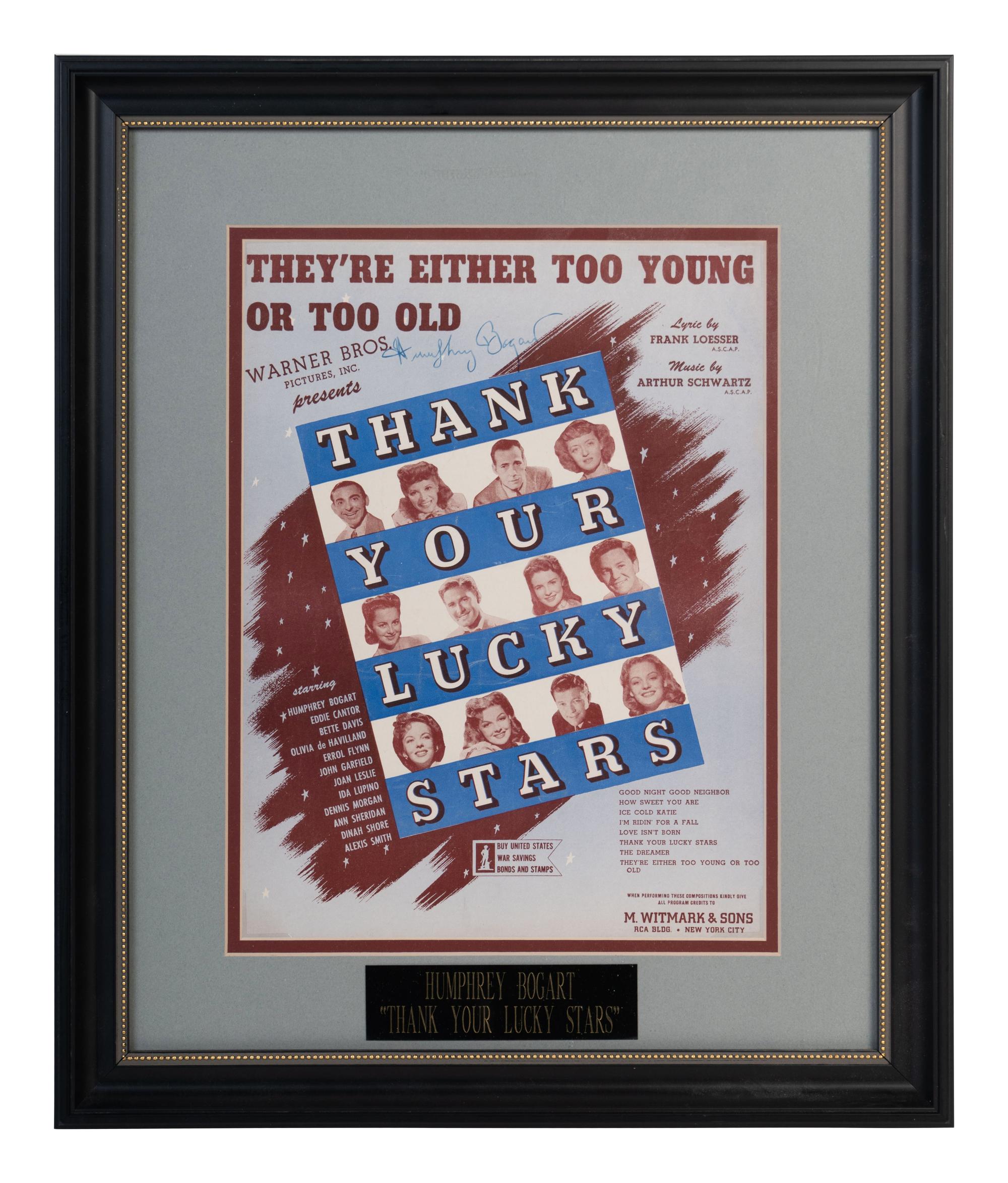 (Celebrity) BOGART, Humphrey (1899-1957). A copy of the sheet music for “They’re either too Young or too Old,” from Thank your Lucky Stars, Warner Bros., 1943