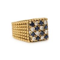 DIAMOND, SAPPHIRE, AND YELLOW GOLD RING