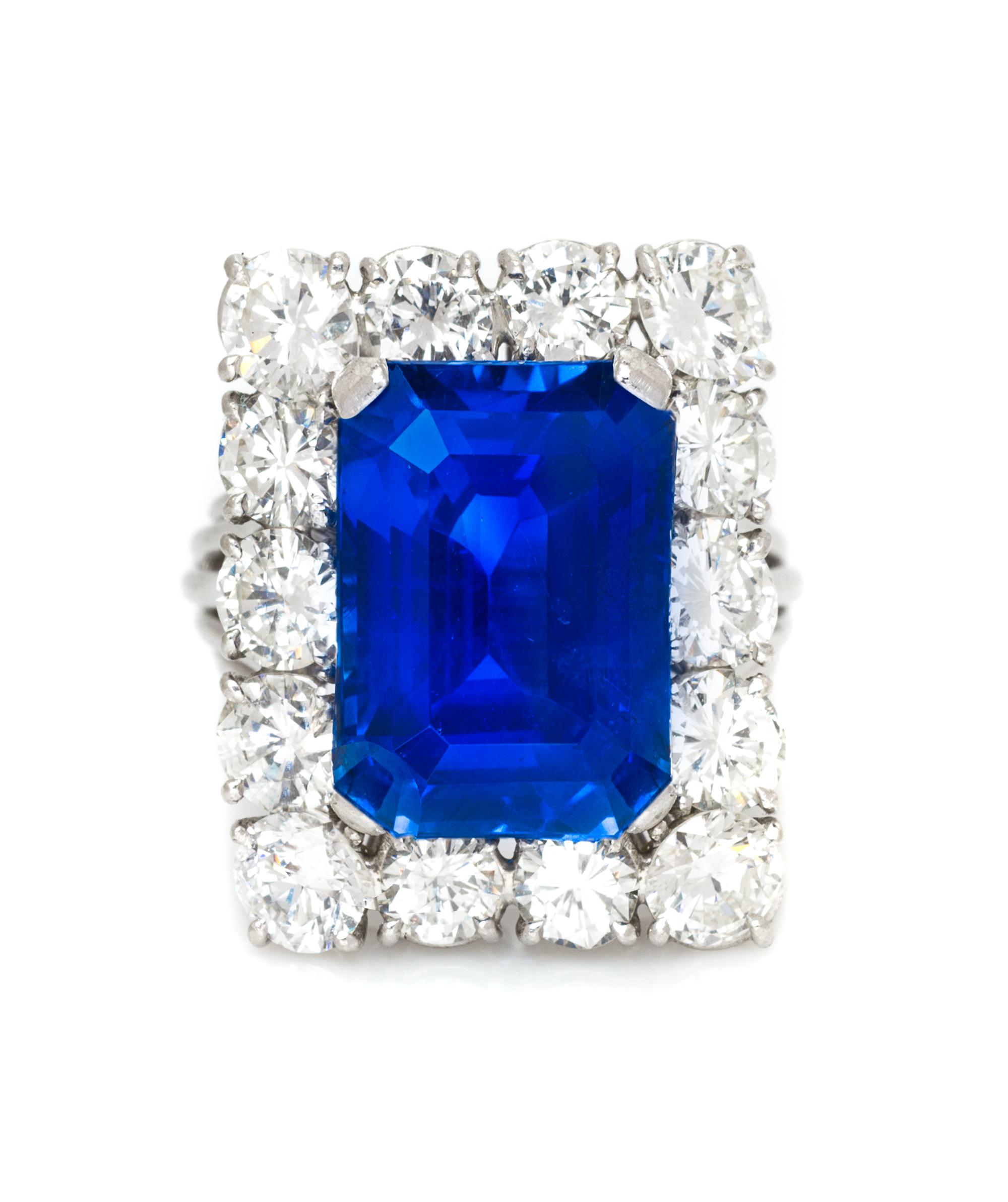 An Important Platinum, Burmese Sapphire and Diamond Ring, 7.90 dwts.