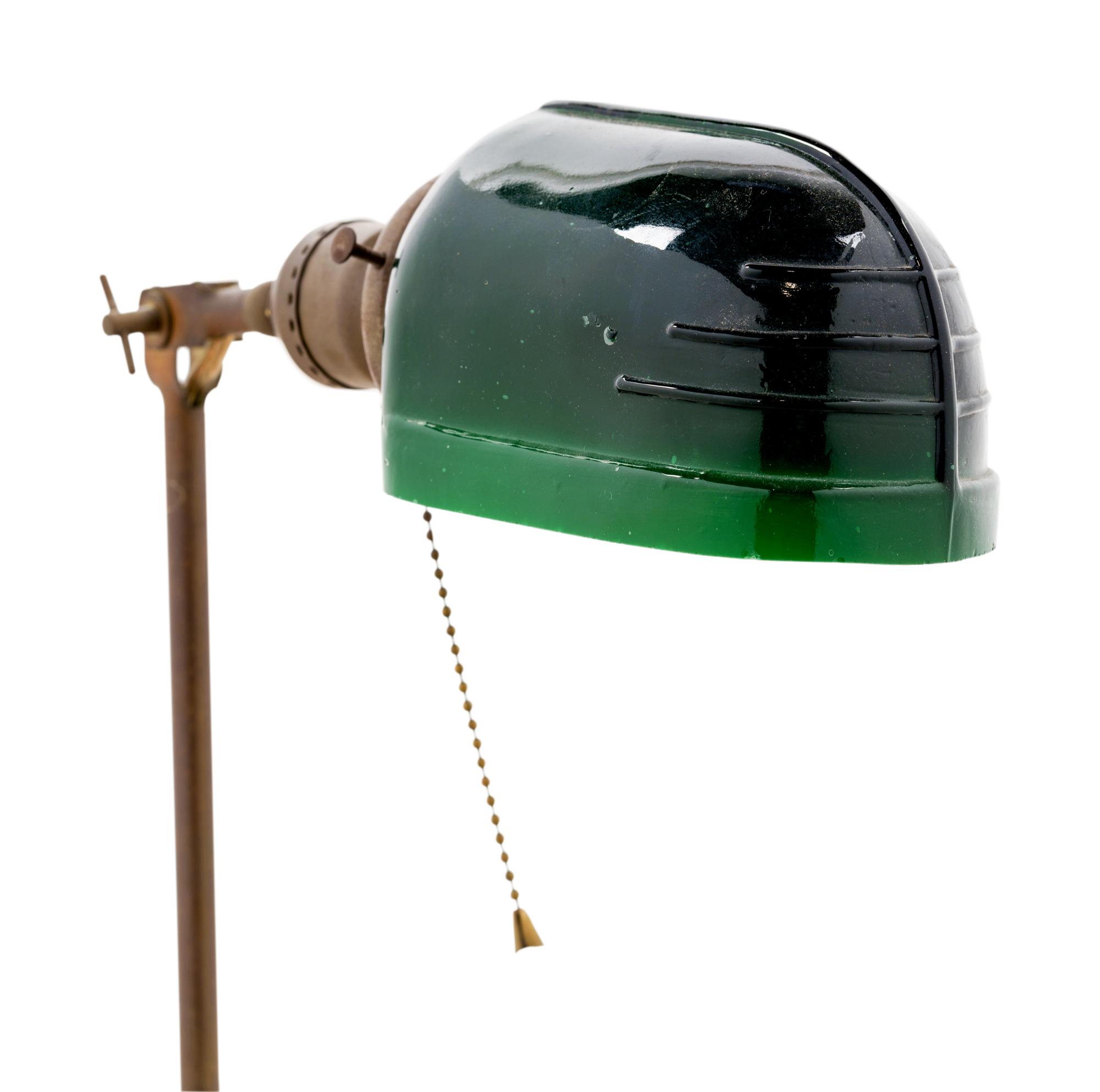 A Brass and Green Opaline Glass Desk Lamp