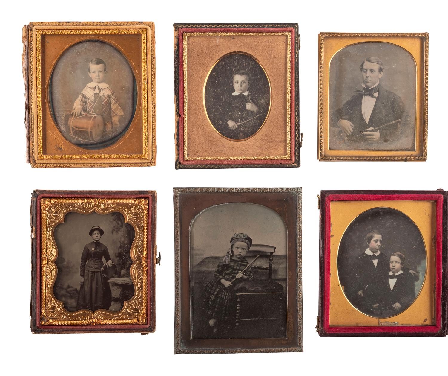 [EARLY PHOTOGRAPHY]. A group of 6 cased images featuring subjects with musical instruments, including: