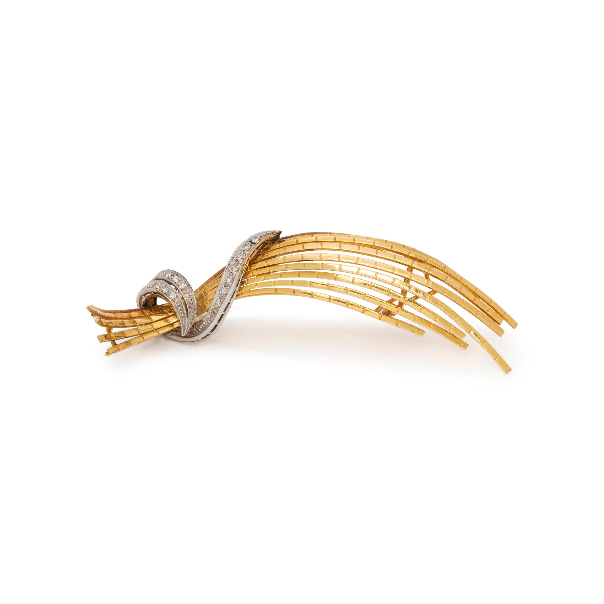 BICOLOR GOLD AND DIAMOND SPRAY BROOCH