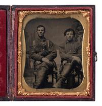 [EARLY PHOTOGRAPHY]. 2 sixth plate tintypes of civilians, incl. young men in boots & drummer boy.